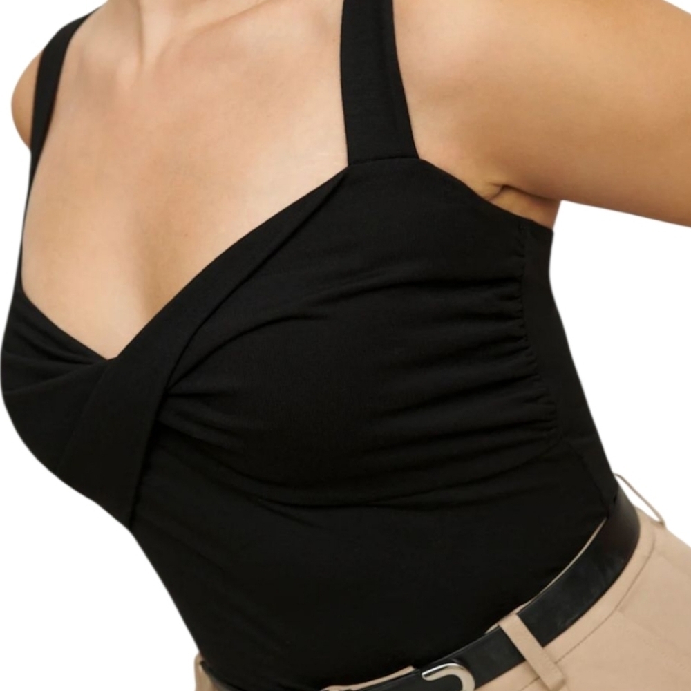 Reformation Black Sleeveless Cowl Neck Women's Crop Top Size S - Picture 2 of 11